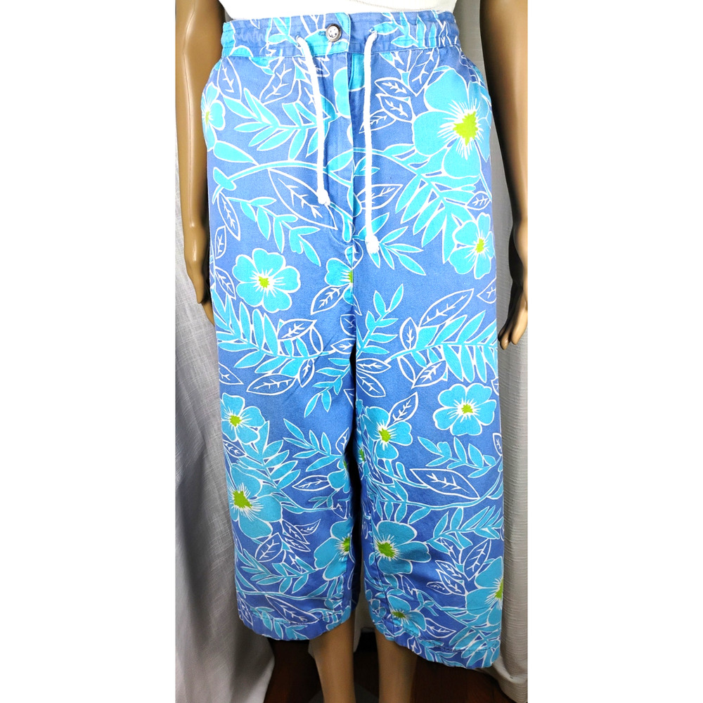 Club Newport Cotton Cropped Pants 16 Tropical Resort Blue Drawstring